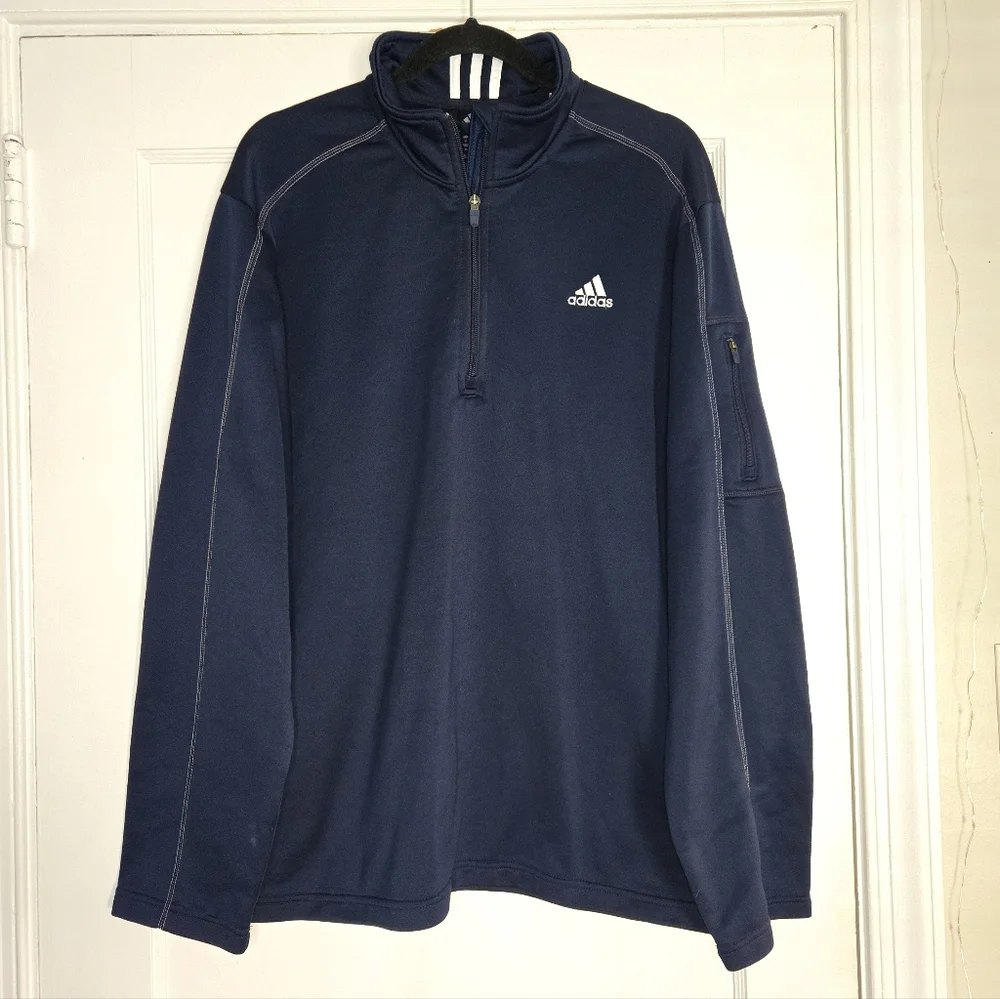 Adidas Navy Fleece Lined Long Sleeve Half-Zip Athletic Crewneck - Men's X-Large